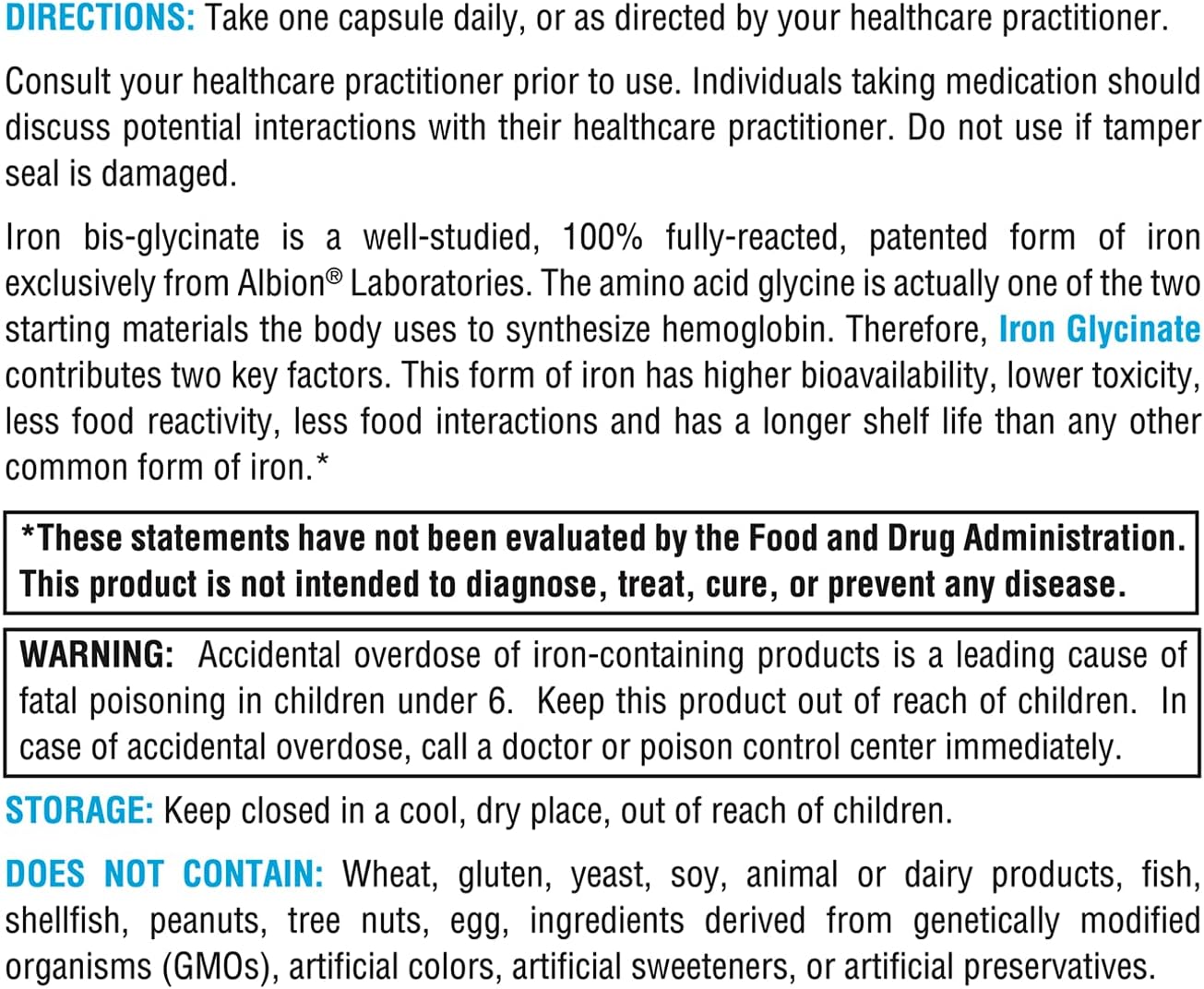 Iron Glycinate 120 Capsules